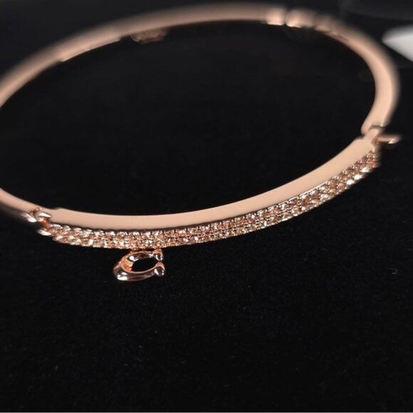 NWT‎ COACH Signature Pave Bar C Charm Hinged Rosegold Bangle Bracelet St. 91429 - Picture 5 of 9